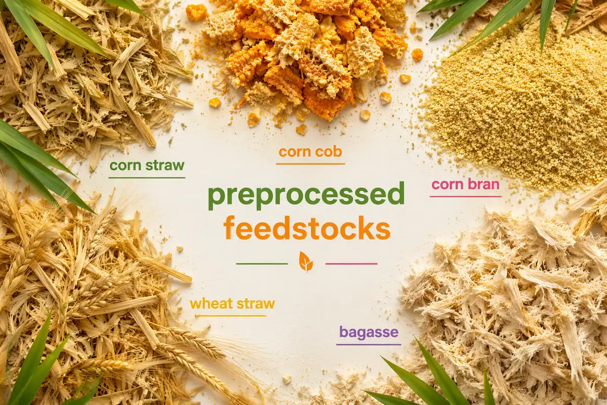 Fibre-rich plant residues used as biogas feedstock: corn straw, corn cob, corn bran, wheat straw and sugarcane bagasse